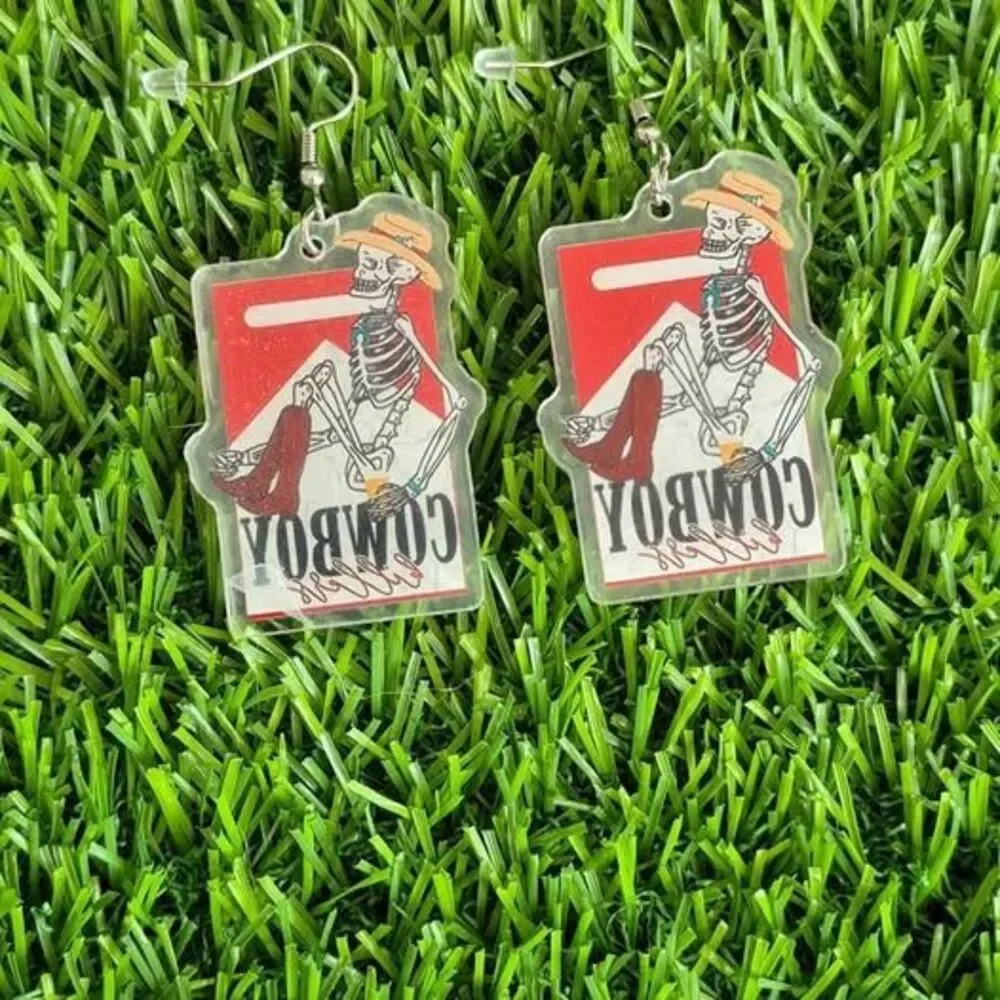 'Cowboy Killers' Dangle Skeleton Earrings - New